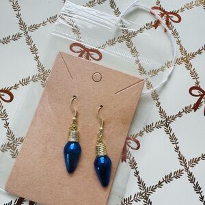 Blue and Gold Christmas Lightbulbs Earrings